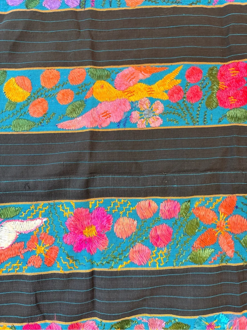 Vintage Mexican Folk Art Tapestry- Hand Embroidered Nahua Acatlán Enredo 74”x38”